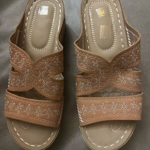 Elegant Tan Embroidered Women's Sandals